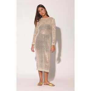 Walter Baker Coco Dress Natural Crochet Sequin Sheer Sheath Large $298 SOLD OUT